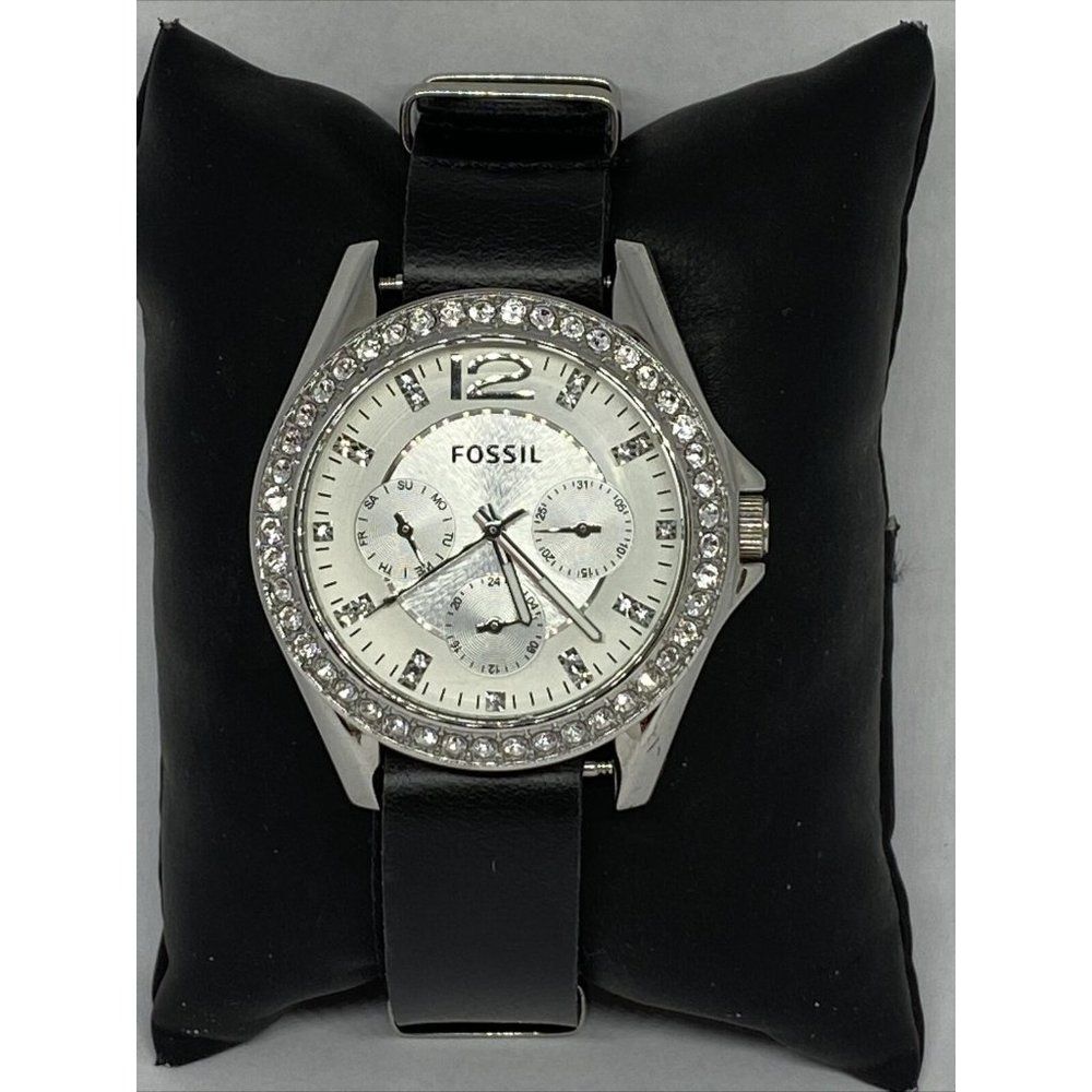 Fossil Riley ES3202 Women's Black Leather Analog D